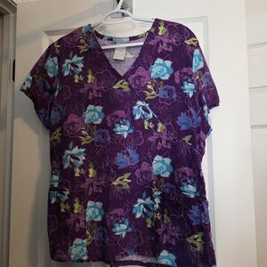 Vibrant Floral V-Neck Scrub Top